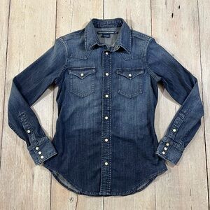 Ralph Lauren Sport Women’s Denim Western Pearl Snap Button Down Size 8